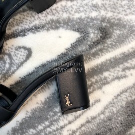 Ysl Fashion Black Sheepskin High Heel Slippers For Women