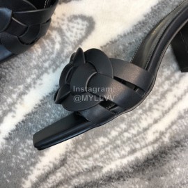 Ysl Fashion Black Sheepskin High Heel Slippers For Women