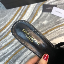 Ysl Fashion Black Sheepskin High Heel Slippers For Women
