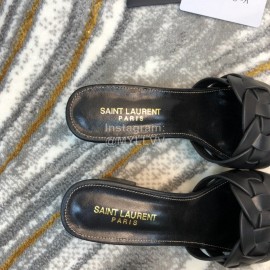 Ysl Fashion Black Sheepskin High Heel Slippers For Women