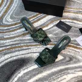 Ysl New Sheepskin High Heel Slippers For Women Green