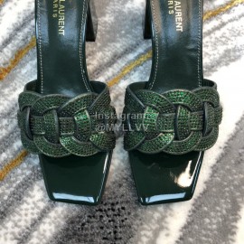Ysl New Sheepskin High Heel Slippers For Women Green