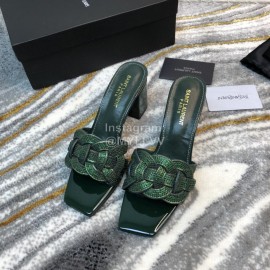 Ysl New Sheepskin High Heel Slippers For Women Green