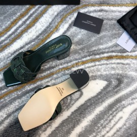 Ysl New Sheepskin High Heel Slippers For Women Green