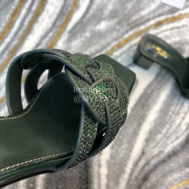 Ysl New Sheepskin High Heel Slippers For Women Green