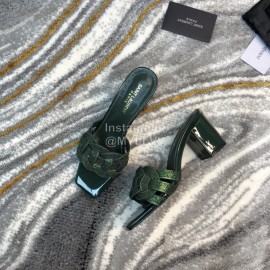 Ysl New Sheepskin High Heel Slippers For Women Green