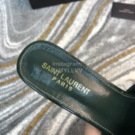 Ysl New Sheepskin High Heel Slippers For Women Green