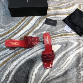 Ysl New Sheepskin High Heel Slippers For Women Red