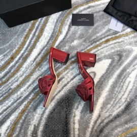 Ysl New Sheepskin High Heel Slippers For Women Red