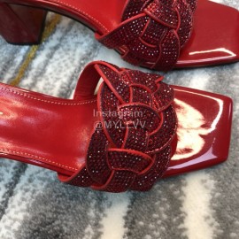 Ysl New Sheepskin High Heel Slippers For Women Red