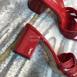 Ysl New Sheepskin High Heel Slippers For Women Red
