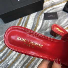 Ysl New Sheepskin High Heel Slippers For Women Red