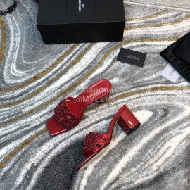 Ysl New Sheepskin High Heel Slippers For Women Red