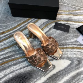 Ysl New Sheepskin High Heel Slippers For Women Gold