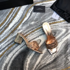 Ysl New Sheepskin High Heel Slippers For Women Gold