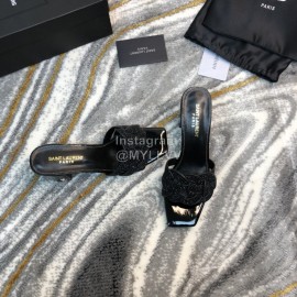 Ysl New Sheepskin High Heel Slippers For Women Black
