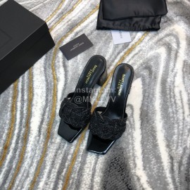 Ysl New Sheepskin High Heel Slippers For Women Black