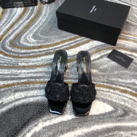 Ysl New Sheepskin High Heel Slippers For Women Black