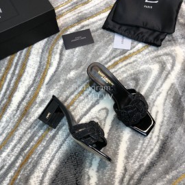 Ysl New Sheepskin High Heel Slippers For Women Black