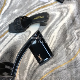 Ysl New Sheepskin High Heel Slippers For Women Black