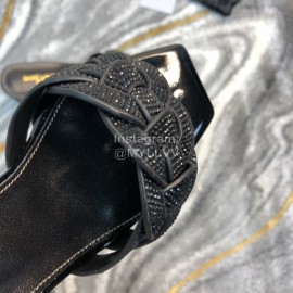 Ysl New Sheepskin High Heel Slippers For Women Black