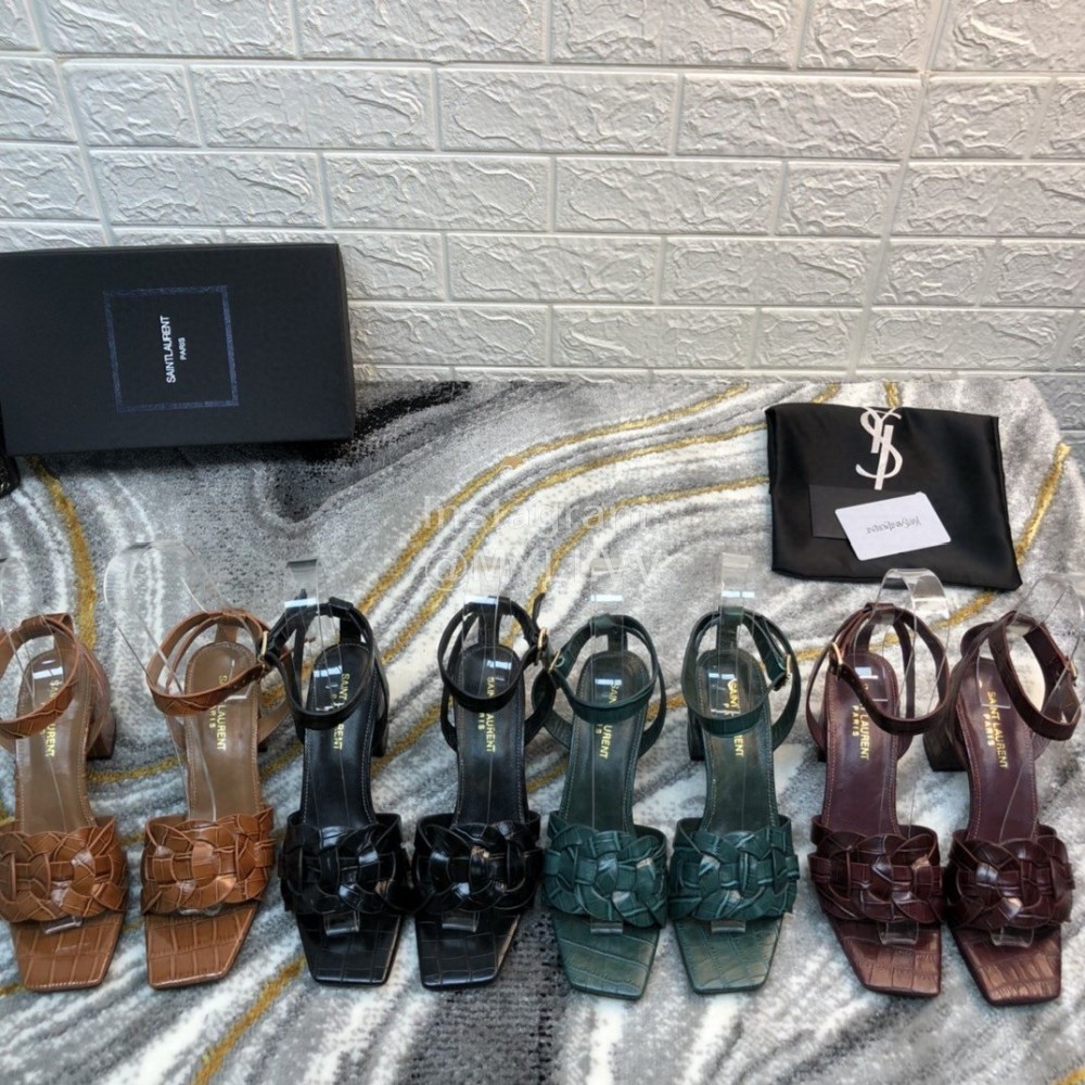 Ysl Fashion Leather High Heel Sandals For Women Brown