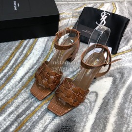 Ysl Fashion Leather High Heel Sandals For Women Brown