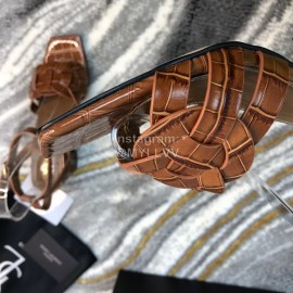 Ysl Fashion Leather High Heel Sandals For Women Brown