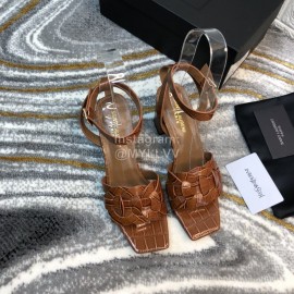 Ysl Fashion Leather High Heel Sandals For Women Brown