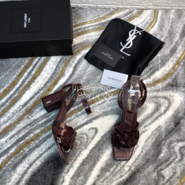 Ysl Fashion Leather High Heel Sandals For Women Purplish Red