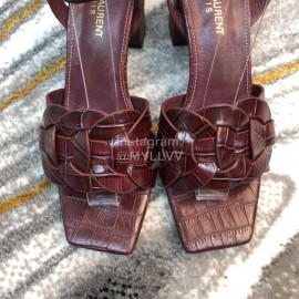 Ysl Fashion Leather High Heel Sandals For Women Purplish Red