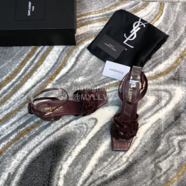 Ysl Fashion Leather High Heel Sandals For Women Purplish Red