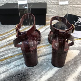 Ysl Fashion Leather High Heel Sandals For Women Purplish Red