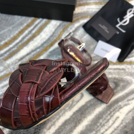 Ysl Fashion Leather High Heel Sandals For Women Purplish Red