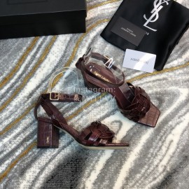 Ysl Fashion Leather High Heel Sandals For Women Purplish Red