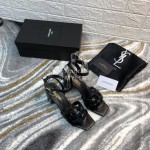 Ysl Fashion Leather High Heel Sandals For Women Black