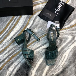 Ysl Fashion Leather High Heel Sandals For Women Green