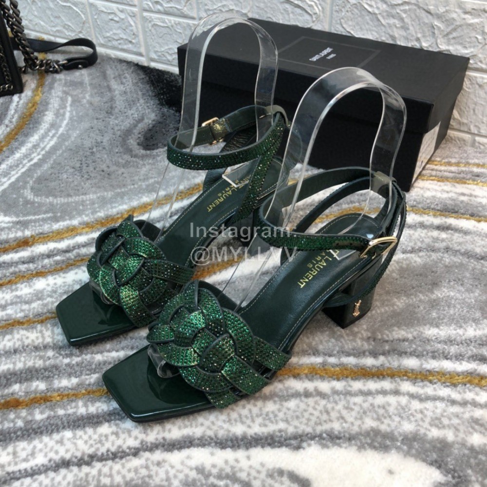 Ysl Fashion Patent Leather High Heel Sandals For Women Green