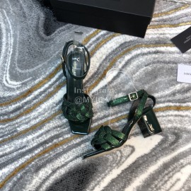 Ysl Fashion Patent Leather High Heel Sandals For Women Green