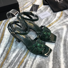 Ysl Fashion Patent Leather High Heel Sandals For Women Green
