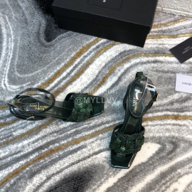 Ysl Fashion Patent Leather High Heel Sandals For Women Green