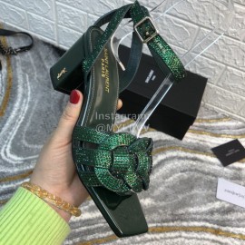 Ysl Fashion Patent Leather High Heel Sandals For Women Green