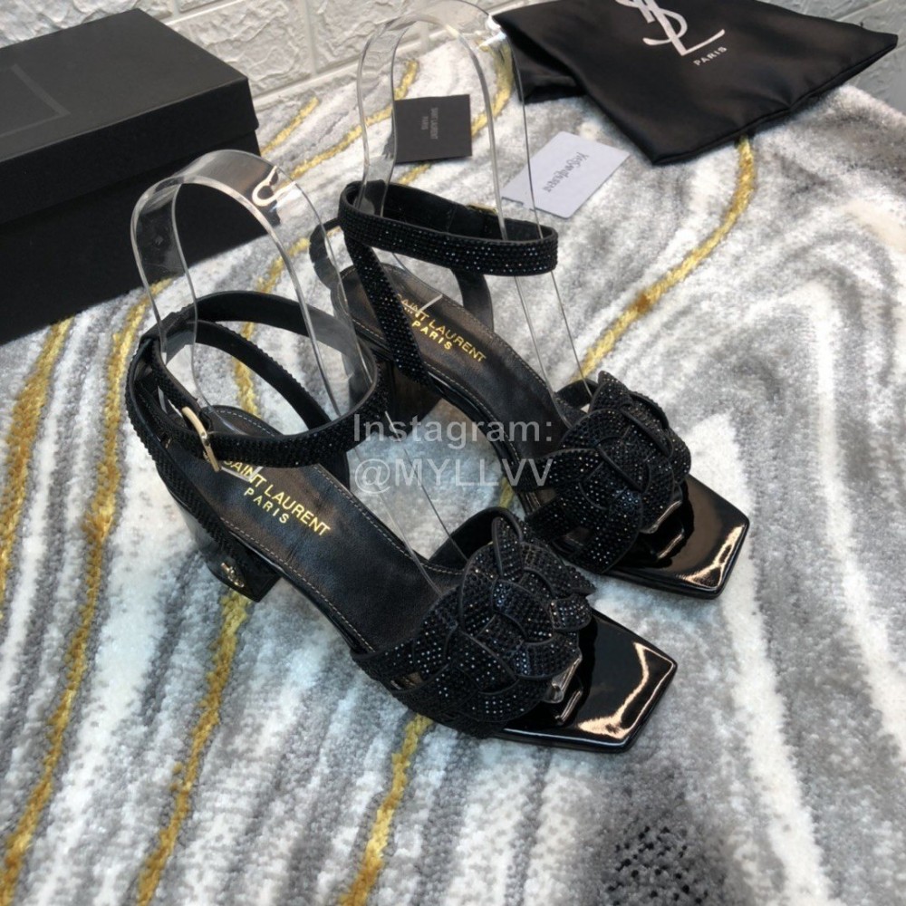 Ysl Fashion Patent Leather High Heel Sandals For Women Black