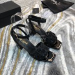 Ysl Fashion Patent Leather High Heel Sandals For Women Black