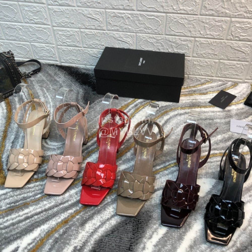 Ysl Fashion Patent Leather High Heel Sandals For Women Apricot