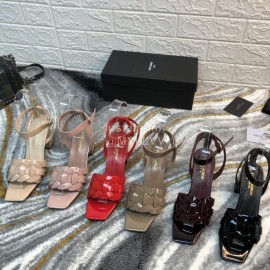 Ysl Fashion Patent Leather High Heel Sandals For Women Apricot