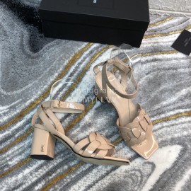 Ysl Fashion Patent Leather High Heel Sandals For Women Apricot