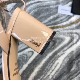 Ysl Fashion Patent Leather High Heel Sandals For Women Apricot