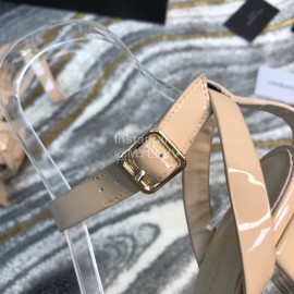 Ysl Fashion Patent Leather High Heel Sandals For Women Apricot