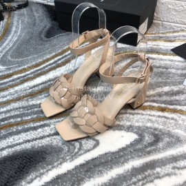 Ysl Fashion Patent Leather High Heel Sandals For Women Apricot